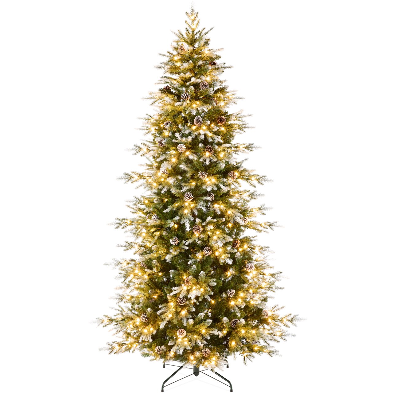 Best Choice Products Pre-Lit Artificial Flocked Slim Aspen Noble Fir Christmas Tree w/ Branch Tips, LED Lights